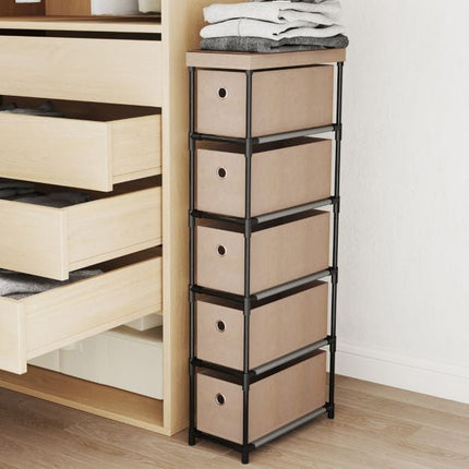 Narrow Dresser, 5 Drawers, Metal Frame, Wood Top