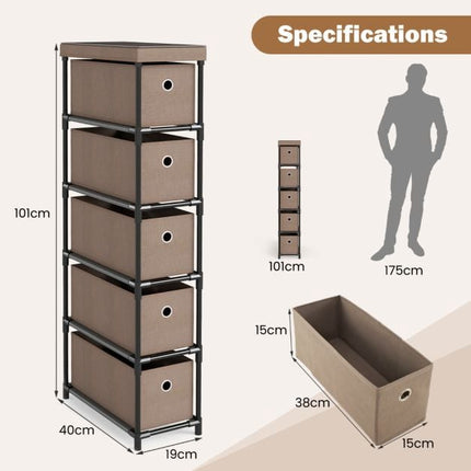 Narrow Dresser, 5 Drawers, Metal Frame, Wood Top