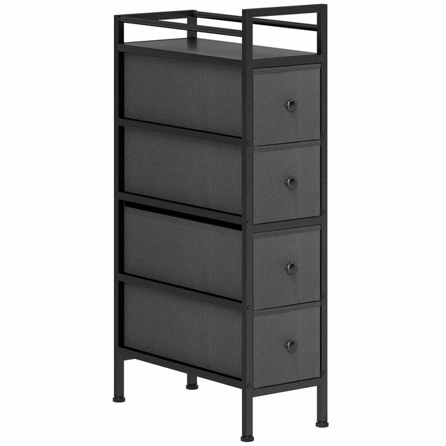 Narrow Fabric Dresser with 4 Drawers, Black, 20x43x81.5 cm