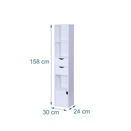 Narrow Freestanding Bookcase with Drawers and Cupboard