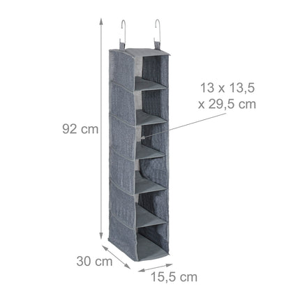 Narrow Hanging Storage Organizer, 6 Compartments Fabric