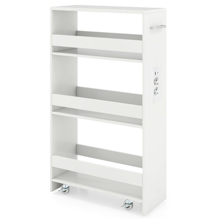 Narrow Rolling Storage Cart, 4-Tier with Charging Station