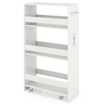 Narrow Rolling Storage Cart, 4-Tier with Charging Station