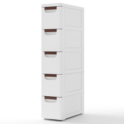 Narrow Rolling Storage Cart, 5 Drawers, 20cm Wide, White