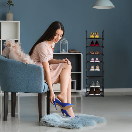 Narrow Shoe Rack with Fabric Shelves, Space-Saving