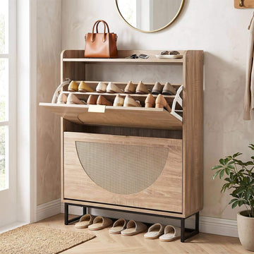 Narrow Shoe Storage Cabinet with Flip Drawers, Adjustable Shelves