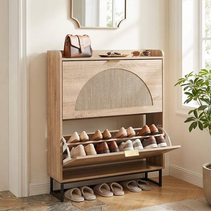 Narrow Shoe Storage Cabinet with Flip Drawers, Adjustable Shelves