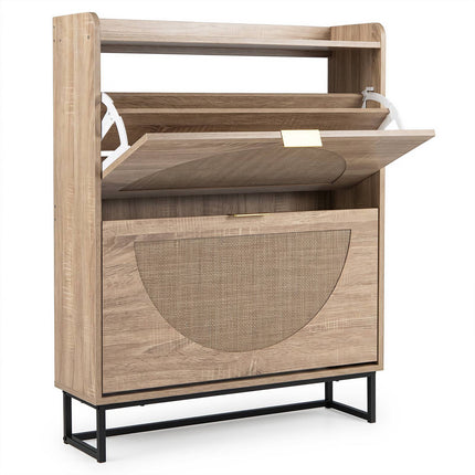 Narrow Shoe Storage Cabinet with Flip Drawers, Adjustable Shelves