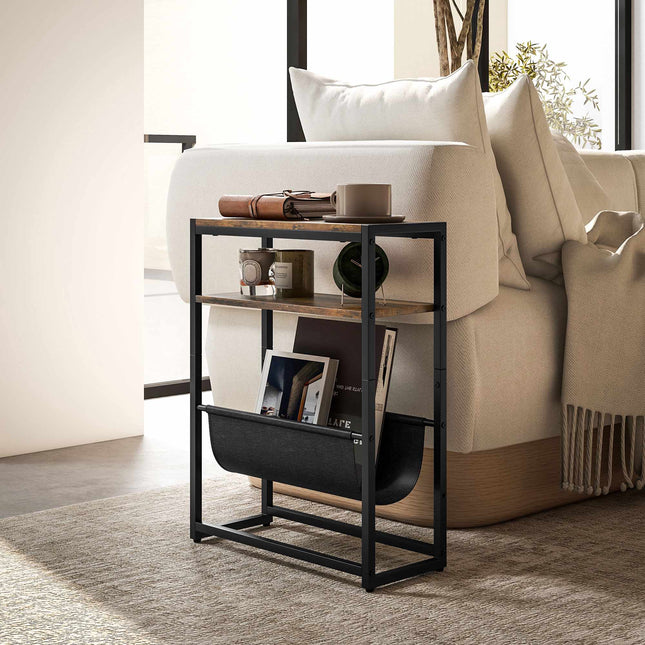 Narrow Side Table, 3-Tier Shelf, V Magazine Rack, 43x18x56 cm