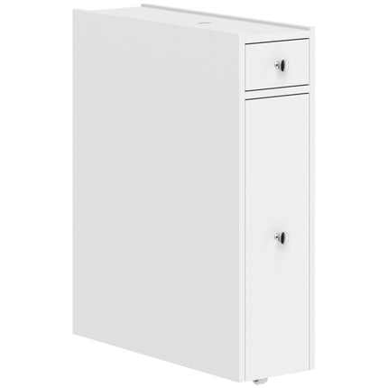 Narrow White Bathroom Cabinet with 2 Drawers, MDF 16x48x58 cm