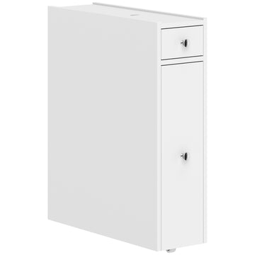 Narrow White Bathroom Cabinet with 2 Drawers, MDF 16x48x58 cm
