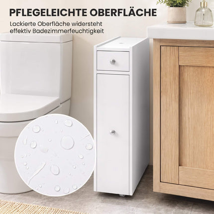 Narrow White Bathroom Cabinet with 2 Drawers, MDF 16x48x58 cm