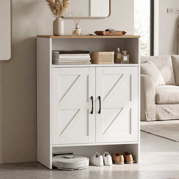 Narrow White Shoe Storage Cabinet with Adjustable Shelves
