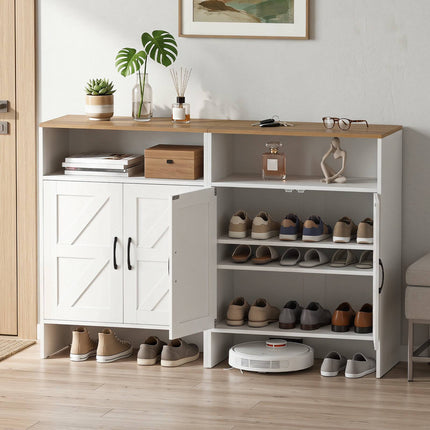 Narrow White Shoe Storage Cabinet with Adjustable Shelves