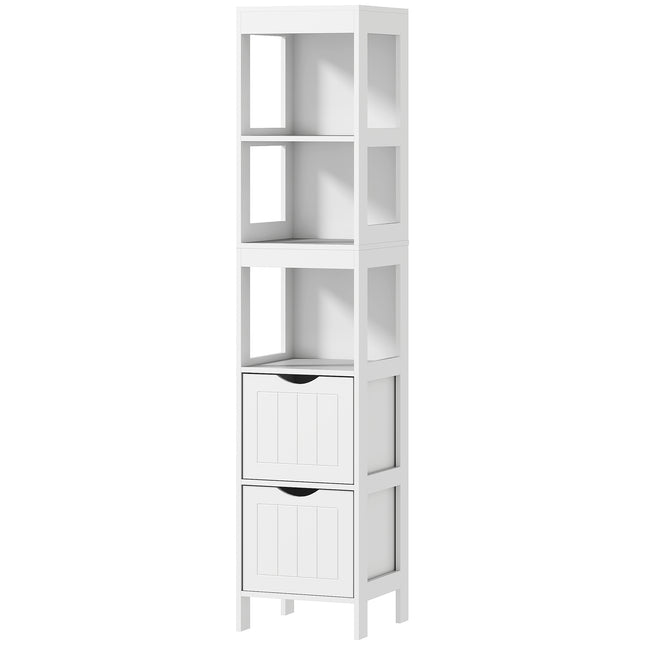Smalle badkamerkast, hoge toiletkast met 2 laden en 3 open vakken, badkamerkast voor kleine kamers badkamer, woonkamer 30 x 30 x 141,2 cm wit Aosoom