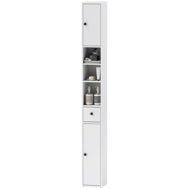 Smalle badkamerkast, hoge toiletkast met lade, 3 open vakken, verstelbare plank, badkamerkast voor kleine kamers, badkamer, woonkamer 20 x 20 x 178 cm wit Aosom