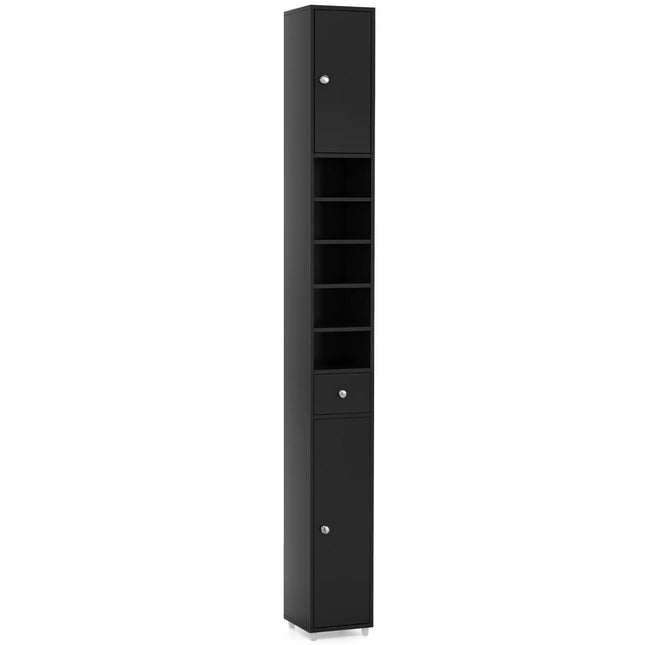 Narrow bathroom cabinet with 2 doors & 1 drawer tall cabinet 20 x 20 x 180 cm black