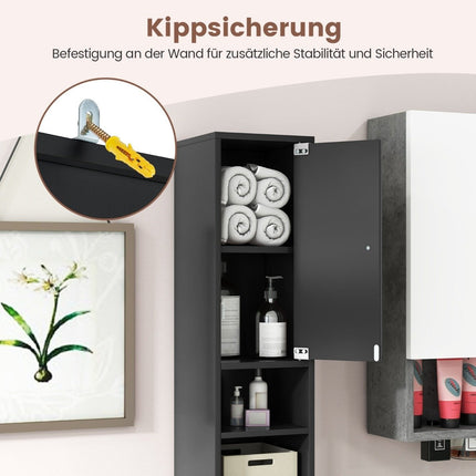 Narrow bathroom cabinet with 2 doors & 1 drawer tall cabinet 20 x 20 x 180 cm black