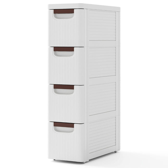 Narrow bathroom cabinet with 4 drawers & wheels niche shelf bathroom cabinet white