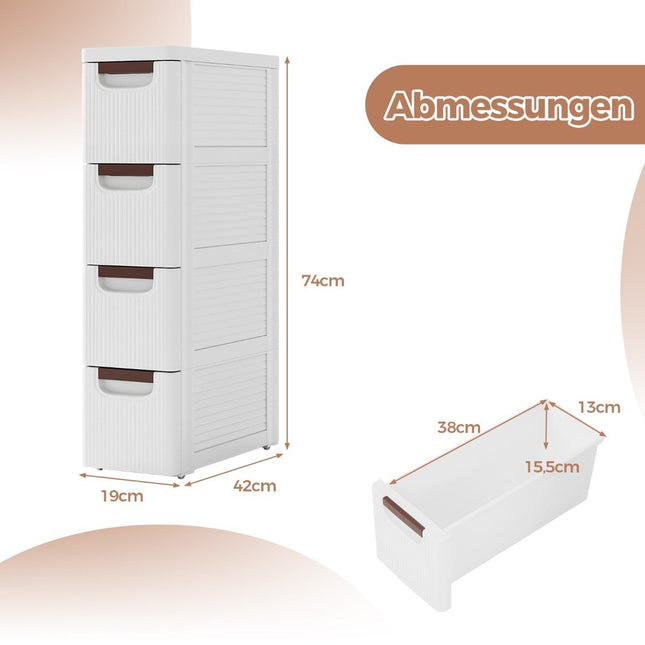 Narrow bathroom cabinet with 4 drawers & wheels niche shelf bathroom cabinet white