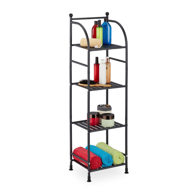 Narrow floor-standing shelf with 4 shelves