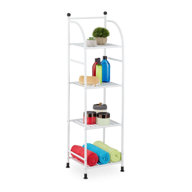 Narrow floor-standing shelf with 4 shelves