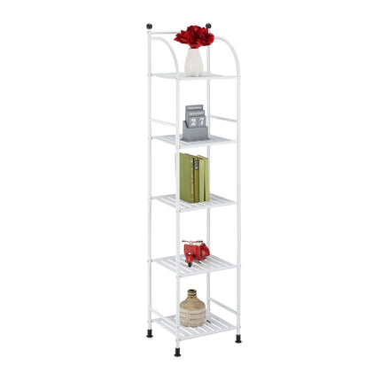 Narrow floor-standing shelf with 5 shelves