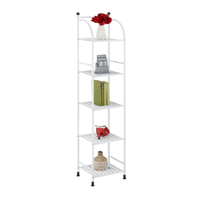 Narrow floor-standing shelf with 5 shelves