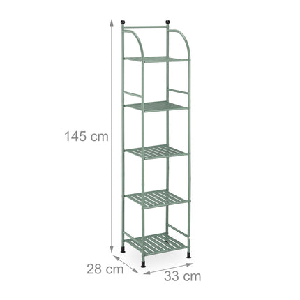 Narrow floor-standing shelf with 5 shelves