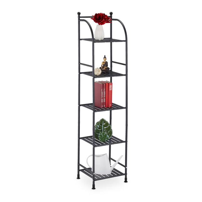 Narrow floor-standing shelf with 5 shelves