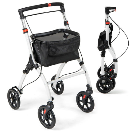 Narrow rollator with 5-way height adjustment & tray & 4 wheels & brakes walking aid