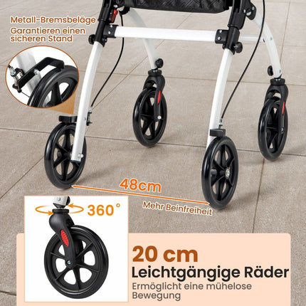 Narrow rollator with 5-way height adjustment & tray & 4 wheels & brakes walking aid