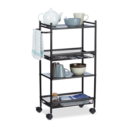Narrow rolling shelf with 4 shelves