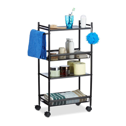Narrow rolling shelf with 4 shelves