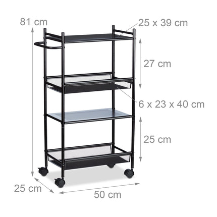 Narrow rolling shelf with 4 shelves