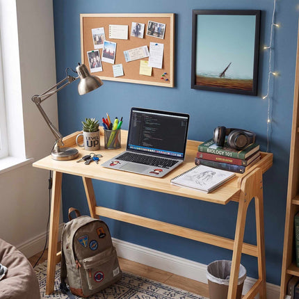 Natural Plywood Computer Desk with Edge, 107 cm Wide