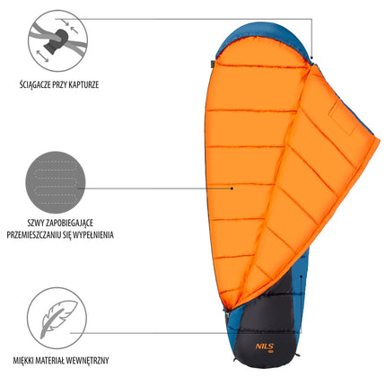 Navy Blue-Orange Sleeping Bag, Lightweight, Compact