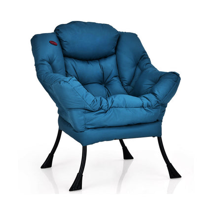 Navy Polyester Lazy Chair with Steel Frame and Side Pocket
