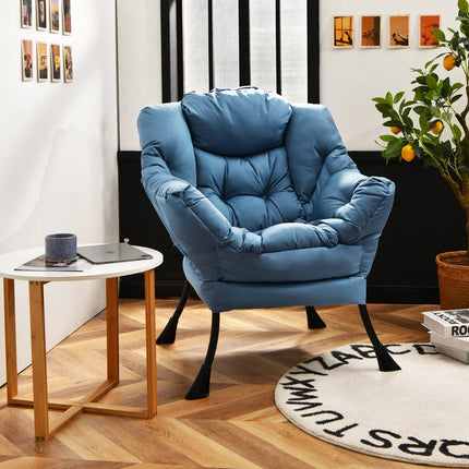 Navy Polyester Lazy Chair with Steel Frame and Side Pocket