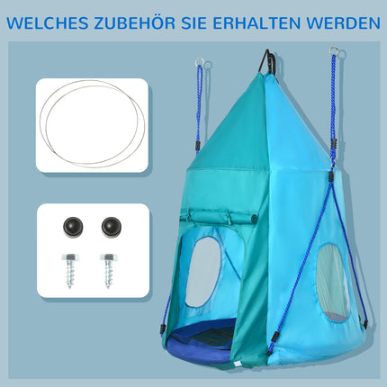Children's swing with tent, adjustable, waterproof, blue-green