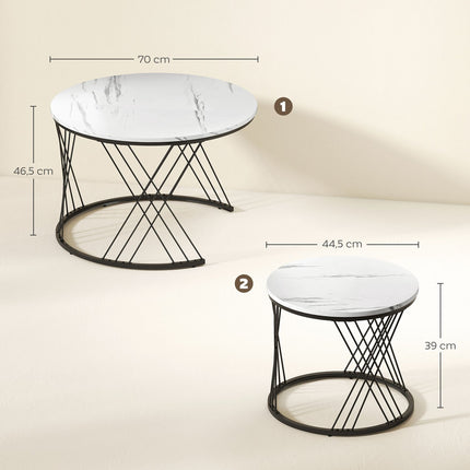 Nestable Coffee Table Set, Marble Look, White, 2-Piece