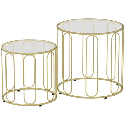 Nested Round Coffee Tables, Metal Frame, Glass Top