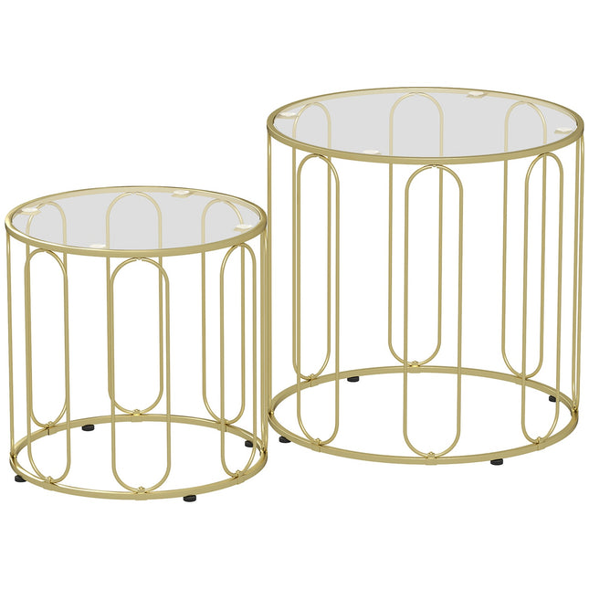 Nested Round Coffee Tables, Metal Frame, Glass Top