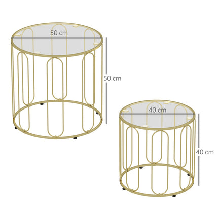Nested Round Coffee Tables, Metal Frame, Glass Top