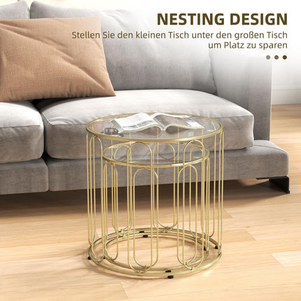 Nested Round Coffee Tables, Metal Frame, Glass Top
