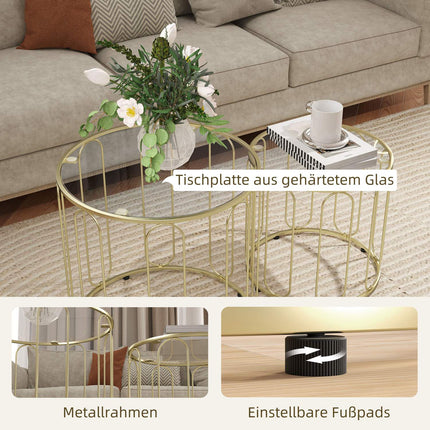 Nested Round Coffee Tables, Metal Frame, Glass Top