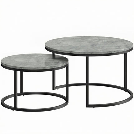 Nesting Coffee Table Set, Cement Look, Metal Frame