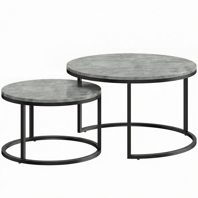 Nesting Coffee Table Set, Cement Look, Metal Frame