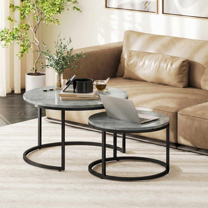 Nesting Coffee Table Set, Cement Look, Metal Frame