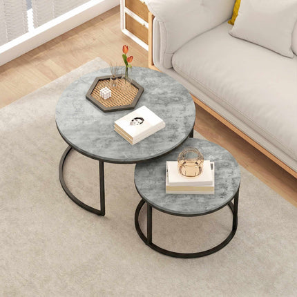 Nesting Coffee Table Set, Cement Look, Metal Frame
